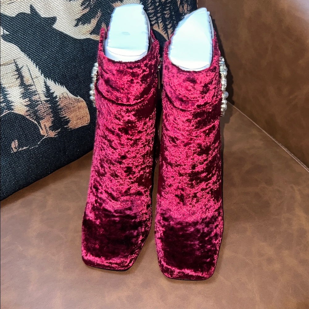 Jessica Simpson Velvet Ankle Boots - Red